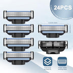 Razor Refills for Men, 24 Count 3-Blade Shaving Blades with Dual Lubrication, Compatible with Mach3 Razor Handles - Value Pack