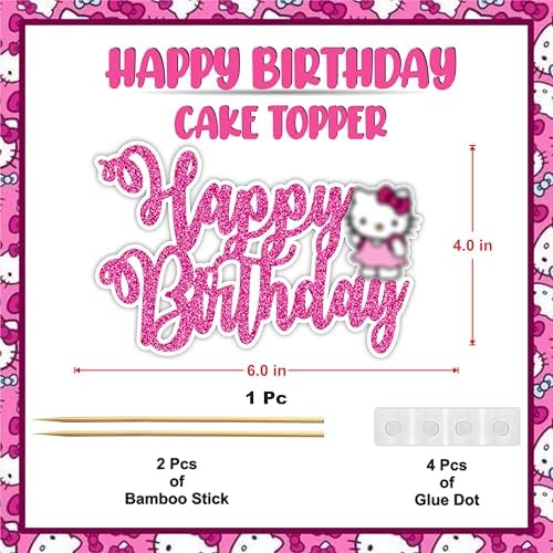 Kawaii Cute Cartoon Cat Happy Birthday Cake Topper Decoration, Adorable Cat Theme Birthday Cake Topper for Celebration, Party Cake Decoration for Dessert Table, Photo Display and Event Supplies