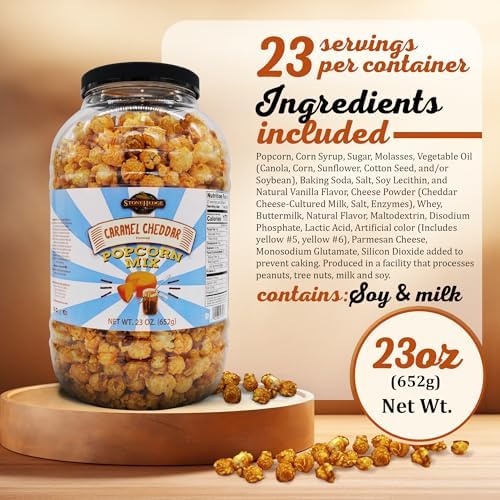 Stonehedge Farms Caramel Cheddar Popcorn Mix | 23 oz Large Tub | Bulk Gourmet Carmel and Cheese Popped Pop Corn | Shareable Gift