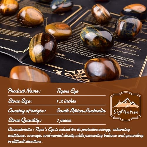 Super Large Polished Tigers Eye Healing Crystal Stone – 1 Pc 1.2" Worry Stone for Anxiety, Pocket Palm Gemstone, Handpicked Natural Tumbled Rock for Meditation, Reiki, Chakra, Home Decor