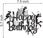Volleyball Cake Topper Volleyball Happy Birthday Theme Party Decoration Glitter Black Sports Cake Decor Sport Ball Cake Pick for Girls Player Celebration Baby Shower Supplies