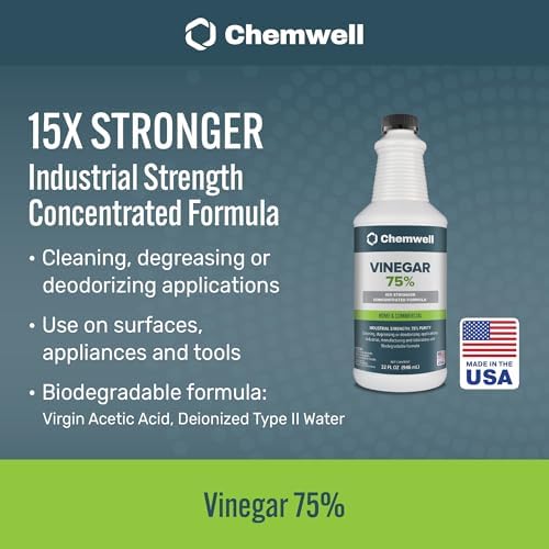 75% Vinegar 1 Gallon (4 Pack, 32 fl oz) - General Purpose All-Natural Multi-Surface Cleaner for Home, Patio & Commercial - High Performance, Powerful Concentrated Acetic Acid - Made in USA