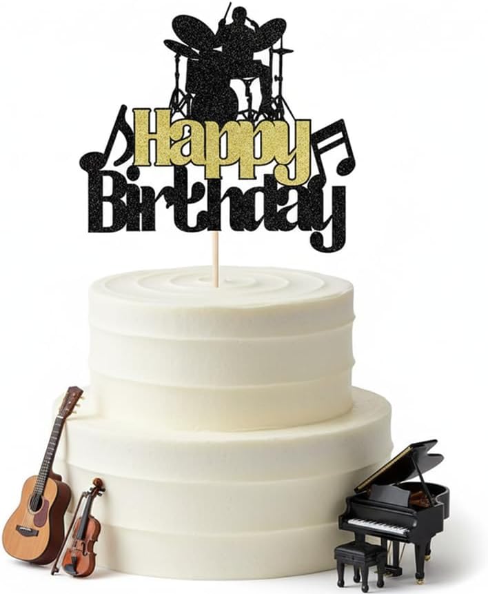 Sleyberoy Drum Kit Happy Birthday Cake Topper, Music Theme Party Rock Roll Drummer Band Decor (music)