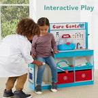 Best Choice Products Pretend Play Doctor's Office, Wooden Medical Center Toy Set for Kids w/Carrying Case, All Accessories Included, Height Measurer, 2-Piece Costume - Blue