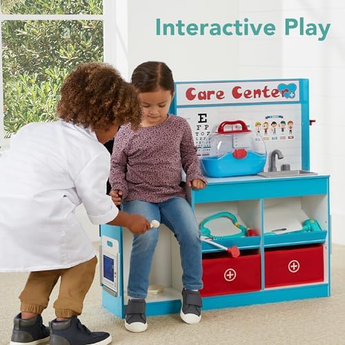 Best Choice Products Pretend Play Doctor's Office, Wooden Medical Center Toy Set for Kids w/Carrying Case, All Accessories Included, Height Measurer, 2-Piece Costume - Blue