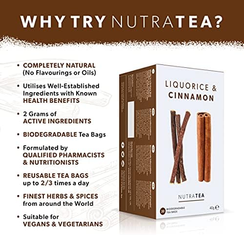 Nutra Tea - Liquorice & Cinnamon Tea | Licorice Tea | Cinnamon Tea - 20 Tea Bags - Herbal Tea - (1 Pack)