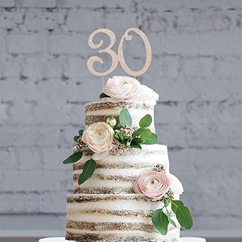 30 Cake Topper - Premium Rose Gold Metal - 30th Birthday or Anniversary Party Sparkly Rhinestone Decoration Makes a Great Centerpiece - Now Protected in a Box