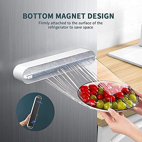 Refillable Magnetic Plastic Wrap Dispenser With Slide Cutter, Sturdy Food Cling Film Cutter, Press and Seal Wrap, 12" x 328' Roll BPA Free