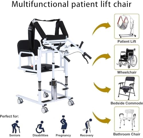 Patient Lift Transfer Chair for Home,Hydraulic Patient Lift Chair with Adjustable Height & 180° Open Design,Home Care Mobility Transfer Chair for Elderly Adults, 440 lb Capacity (White)