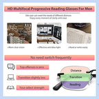 K.LAVER Progressive Multifocus Rimless Photochromic Reading Glasses Anti-Blue Light Transition Computer Multifocal Readers