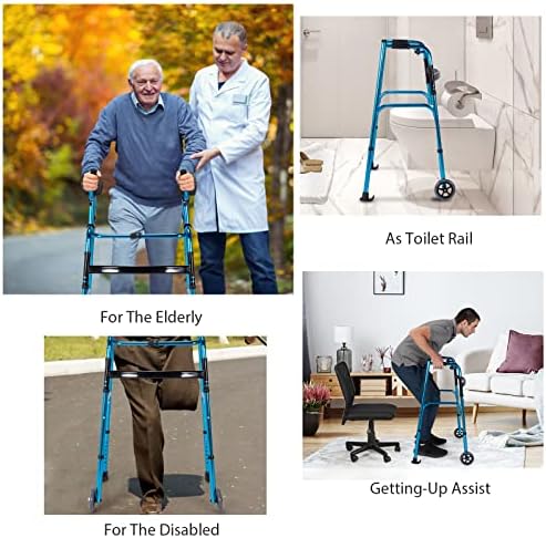 Goplus Walkers for Seniors, Foldable Standard Walker with 5’’ Wheels and Removable Padded Armrests 440lbs, Lightweight Walking Mobility Aid, Folding Platform Walker for Elderly, Handicap, Disabled