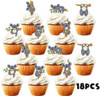 18pcs Glitter Animal Dessert Cupcake Topper Pick for The Very Sleepy Koala Theme Decor Supplies Baby Shower Boys Girls Happy Birthday Party Decorations