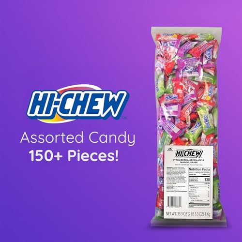 HI-CHEW Assorted Bulk Easter Candy Bag, Green Apple Strawberry Mango Grape, Soft & Chewy Candy 2.2lb - 185+ Pieces Individually Wrapped - Made with Immensely Juicy Fruity Flavors