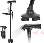 Walking Cane for Men, 3-in-1 Folding Cane with Alarm and Light, Adjustable, Collapsible Walking Stick for Adults Seniors Balance with a Second Handle, Tailored for 5'5" to 6'2"