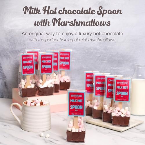 Kingsbridge Hot Chocolate Spoons - Belgian Milk Choc & Marshmallows, 10 Pack | Choc Block with Wooden Stirrer & Added Sweet Treats | Gifts for Birthdays, Special Occasions or Sleepovers
