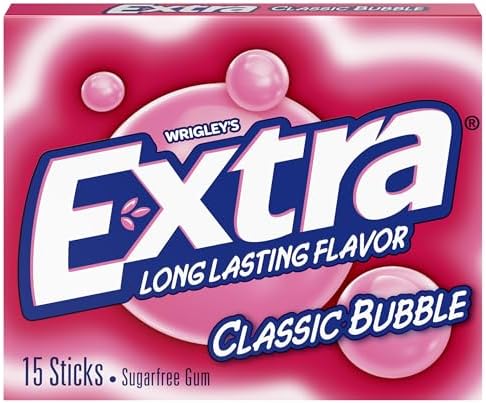 Extra Classic Bubble Sugarfree Gum, Single Pack (15 Pieces)