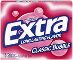 Extra Classic Bubble Sugarfree Gum, Single Pack (15 Pieces)