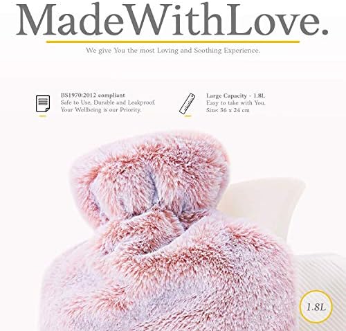 Hot Water Bottle - with Soft Premium Fleece Cover - Pink, 2L - Heating Pad for Menstrual Cramps and Period Comfort - Bed Foot Warmer - Hot & Cold Compress for Back, Stomach, Neck Pain Relief
