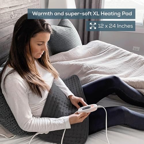 Beurer UHP26DRKGRY Heating Pad for Back/Shoulder/Neck/Knee/Leg, Soft Fabric, Fast Heating, XL Size 12” x 24”, 6 Temperature Settings, 2-Hour Auto-Off, Machine Washable