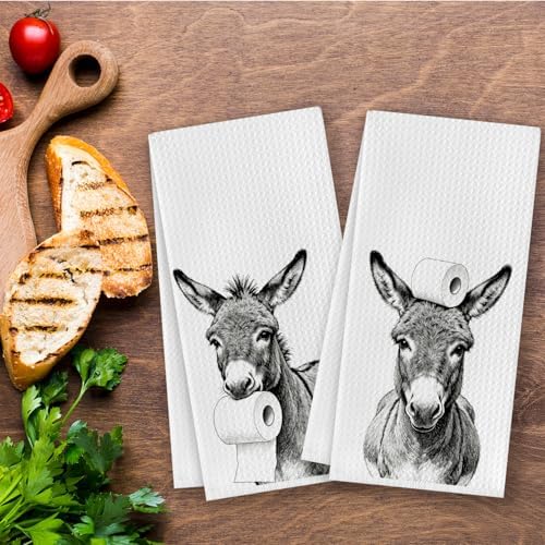 Donkey Hand Towel for Bathroom Decor,16x24 Set of 2, Funny Donkey Gift for Women & Kids