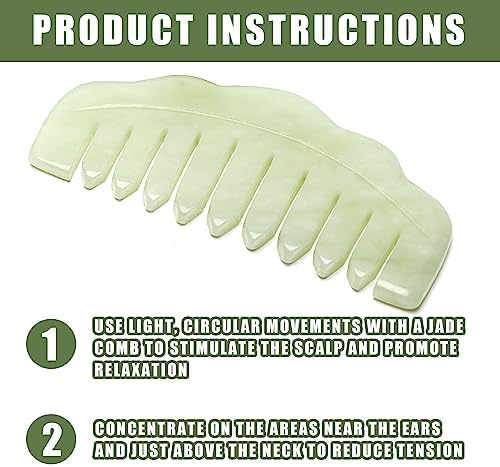 Jade Hair Comb Body Stone Back Gua Sha Tool Men Women Head Massager Scalp Comb for Stress Relax, Dandruff, Hair Growth, Acupuncture, Facial Trigger Point Treatment, Estheticians Therapists Supplies