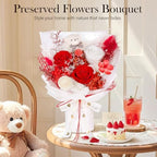 Preserved Flowers Bouquet with Bear, 3 Real Forever Flowers for Delivery, Long-Lasting Red Eteranl Roses Bouquet, Mothers Day Gifts for Mom Grandma, Anniversary Birthday Gifts for Women Girlfriend