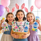Easter Cellophane Treat Bags, Easter Gift Bags, Easter Goodie Bags, Plastic Clear Cello Colorful Eggs Bunny Easters Candy Cookies Goody Snack Bag with Ties for Easte Party Favors Supplies, 50 Pcs