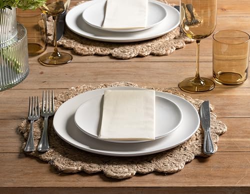 Cream Linen-Feel Dinner Paper Napkins, For Dinners Parties Hand Towels and Catering Supplies, Disposable and Fully Biodegradable Airlaid Napkins, 1/8 Folded 60 Pack