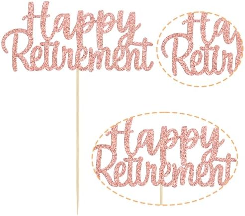 Gyufise Rose Gold Glitter Happy Retirement Cake Topper Retirement Cake Decoration Picks for Retired Party Cake Decoration Party Supplies 1 Pack