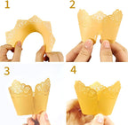 50Pcs Cupcake Wrappers Hollowing Out Crown Bake Cake Paper Lace Laser Cut Liner Baking Cup Wraps Muffin for Wedding Party Birthday Decoration (Light Pink)