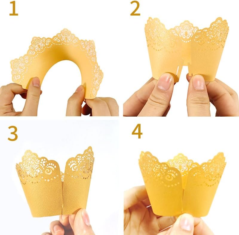 50Pcs Cupcake Wrappers Hollowing Out Crown Bake Cake Paper Lace Laser Cut Liner Baking Cup Wraps Muffin for Wedding Party Birthday Decoration (Light Pink)