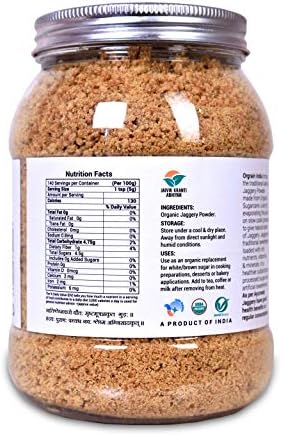 Orgrain India Organic Jaggery Powder 21.16 Oz | Hand Crushed Gur Powder | Organically Grown | No Preservatives Added | No Artificial Flavors