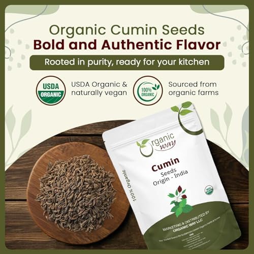 Organic Way Premium Cumin/Jeera Seeds Whole (Cuminum cyminum) - Adds Flavour & Aroma | Organic & Kosher Certified | Raw, Vegan, Non GMO & Gluten Free | USDA Certified | Origin - India (1/2 LBS)