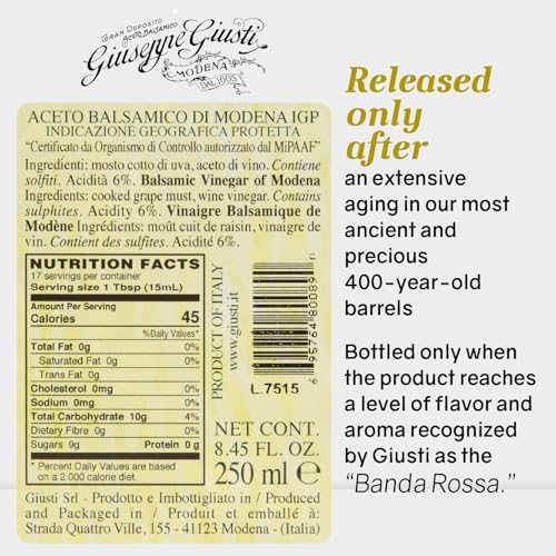 Giusti Premium Balsamic Vinegar of Modena IGP – 5 Gold Medals Italian Aceto Balsamico di Modena in a Luxurious Gift Box, Thick, Rich & Balanced Gourmet Condiment for Finishing – 8.45 fl oz (250 ml)