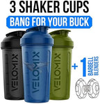 VELOMIX -3 PACK- 18 oz Protein Shaker Bottle for Protein Mixes - 1x Wire Whisk | Leak Proof Shaker Cups for Protein Shakes | Stackable Protein Shaker Bottle Pack | Dishwasher Safe