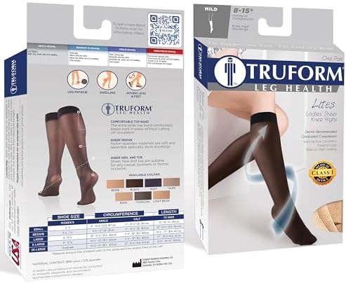 Truform Sheer Compression Stockings, 8-15 mmHg, Women's Knee High Length, 20 Denier, Taupe, Large