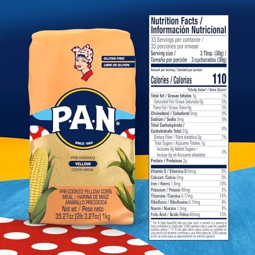 P.A.N. Yellow Corn Meal – Pre-cooked Gluten Free and Kosher Flour for Arepas (2.2 lb/Pack of 1)