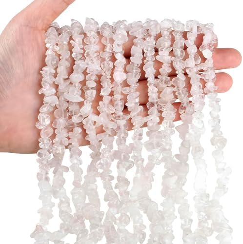 Natural Chip Stone Beads 450pcs Clear Quartz Chips 5-8mm Genuine Real Irregular Healing Crystal Rocks Hole Drilled DIY Loose Gemstone Beads for Jewelry Making Bracelet Earrings Necklace Crafting