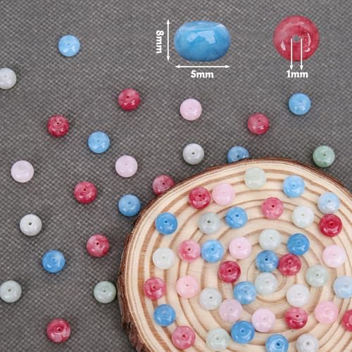 BONNY BOXX 1 Strand Natural 5 * 8mm Morganite Jade Rondelle Beads, Natural Abacus Disk Stone Beads Loose Spacer Gemstone for DIY Bracelet Necklace Jewelry Making