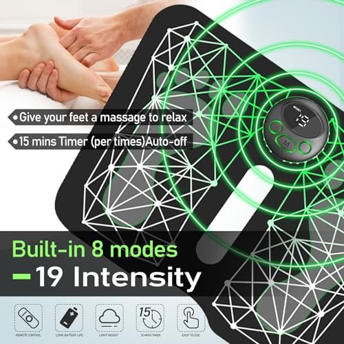 EMS Foot Massager Mat Acupressure for Neuropathy with Remote Control Legs Foot Stimulator Massager Machine Electric Pulse Pad for Muscle Relaxation Pain Relief 8 Modes 19 Levels Intensity