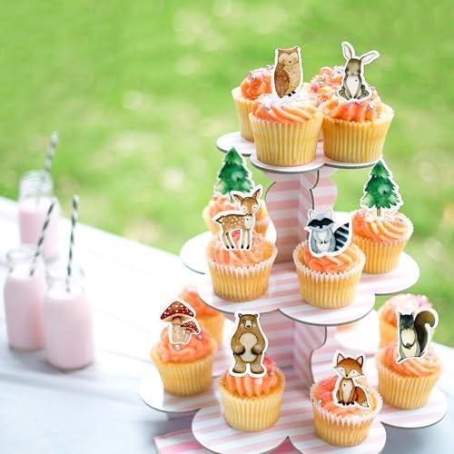 40Pcs Edible Animal Cupcake Toppers Wafer Paper Woodland Cupcake Toppers Picks for Animal Drink Topper Baby Shower or Birthday Party Decoration