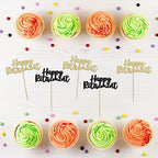 36 Pieces Happy Retirement Cupcake Toppers Gold Black Glitter Retired Cupcake Picks Retirement Theme Party Cake Decorations for Retirement Theme Party Supplies