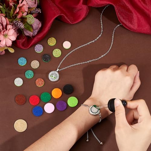 PH PandaHall 2pcs Essential Oil Diffuser Bracelet Necklace Set Tree of Life Stainless Steel Necklace Adjustable Aromatherapy Locket Jewelry with 20pcs Refill Pads for Valentine's Day Women Gift Mom