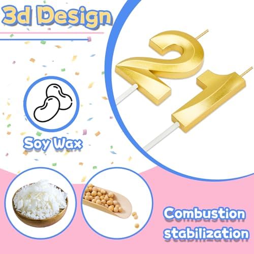 21st Birthday Candles,21st Birthday Decorations Cake Topper for Her Him Men Party Favors