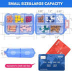Travel Pill Organizer with 189 Medicine Labels, 10 Compartments Small Pill Case Compact and Portable Travel Pill Box for Airplane Car Purse Nurse Vacation Essentials (Blue, 1 Pack)