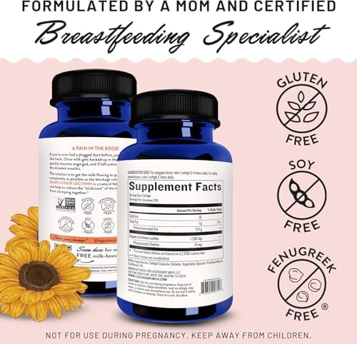 Legendairy Milk Sunflower Lecithin 1200mg, Lactation Support, Sunflower Lecithin Supplement for Clogged Milk Ducts, Made in USA, 200 Softgels