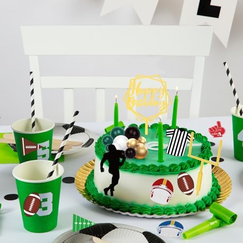 28 Pieces Football Cake Topper Football Players Cupcake Toppers Rugby Ball Happy Birthday Cake Picks Sports Theme Cake Decorations for Game Day Birthday Party Baby Shower Supplies