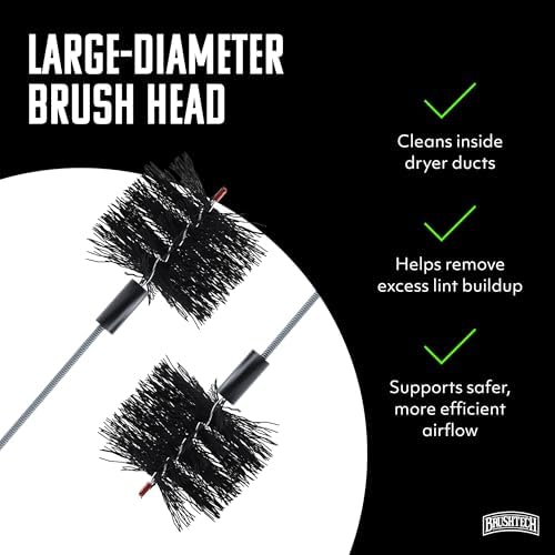 Brushtech Dryer Vent Cleaning Brush - 10-Foot Flexible Duct Cleaning Tool with Non-Kinking Spring for Lint Removal, Improved Airflow, Safer Dryers - Made in the USA, House Maintenance Supplies