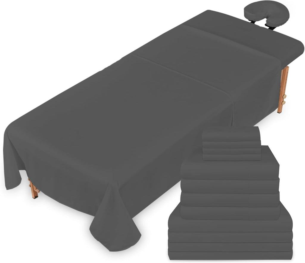 Massage Table Sheets Set – 3 Piece 4 Set, Microfiber Spa Bed Sheets, Cotton-Feel Massage Bed Cover, Wrinkle & Oil Resistant, Soft Accessories for Estheticians – Gray