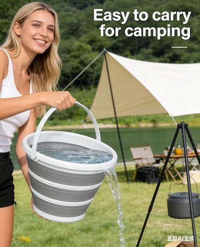 Collapsible Bucket, 2.6 Gallon (10L) Portable Water Pail, Foldable Design with Handle, for Garden, Car Wash, Camping